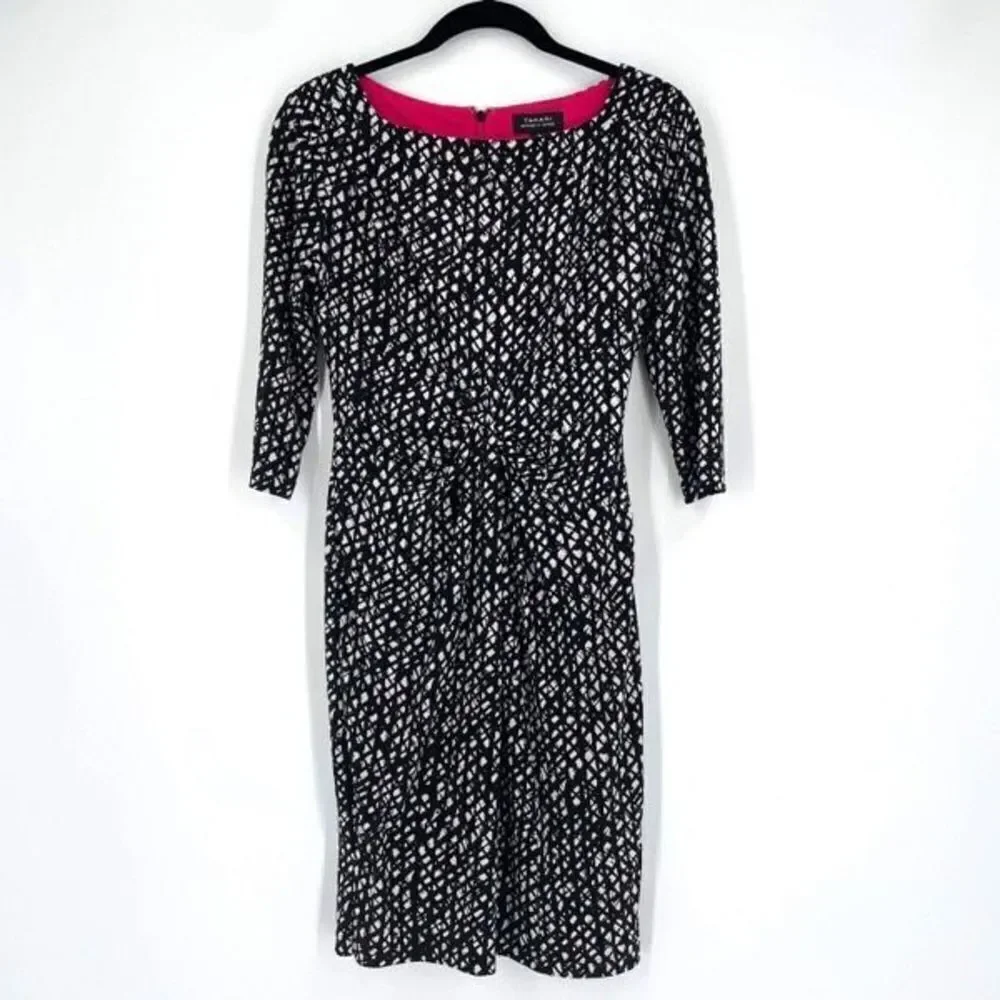 Tahari ASL ruched Twist Dress Scoop Neck‎ geometric flattering  size 4